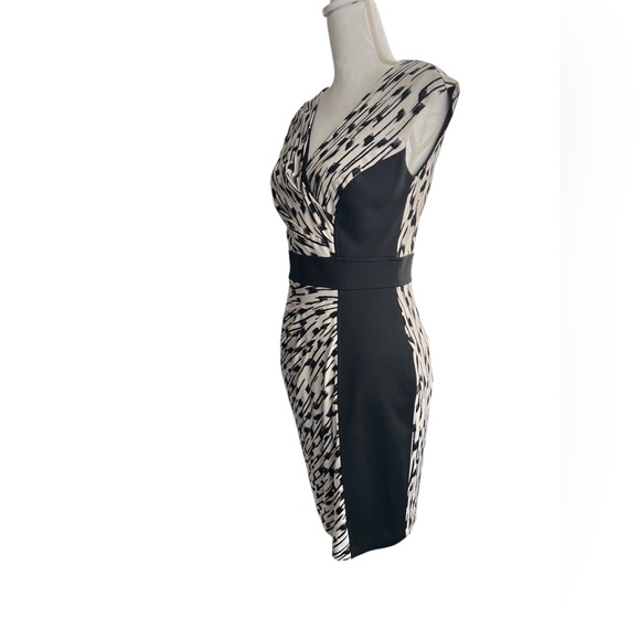 Donna Ricco Black and White Ruched Wrap Midi Dress - Picture 4 of 7